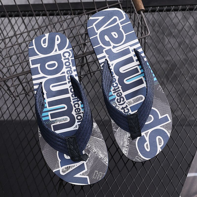 Men's Fashion Letter Print Flip Flops |  Non-Slip Beach & Casual Thong Sandals & Slippers | Breathable & Comfortable Fabric Strap, Bold Letter Print Design | Perfect for Beach & Daily Wear