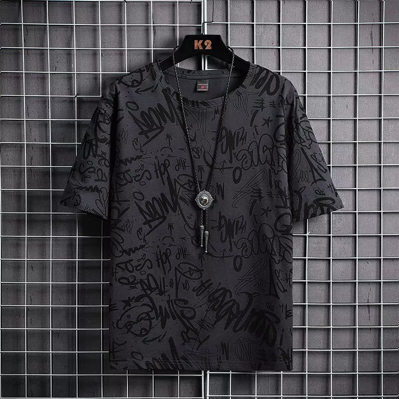 Men's Streetwear Graffiti T-Shirt | Breathable Loose Fit Five-Point Sleeve Shirt | Fashion Loose Crew Neck Casual Tee for Daily & Outdoor Wear