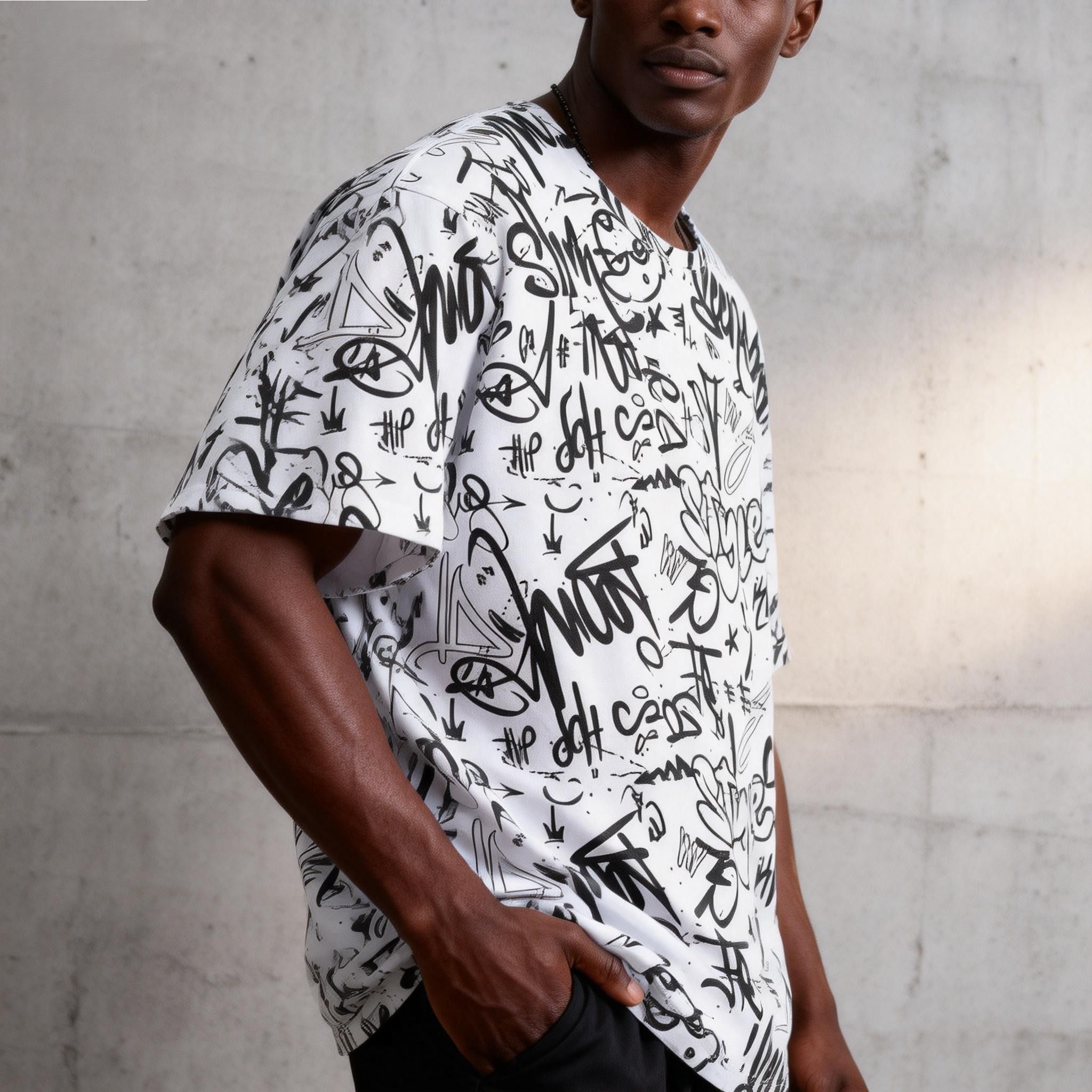 Men's Streetwear Graffiti T-Shirt | Breathable Loose Fit Five-Point Sleeve Shirt | Fashion Loose Crew Neck Casual Tee for Daily & Outdoor Wear