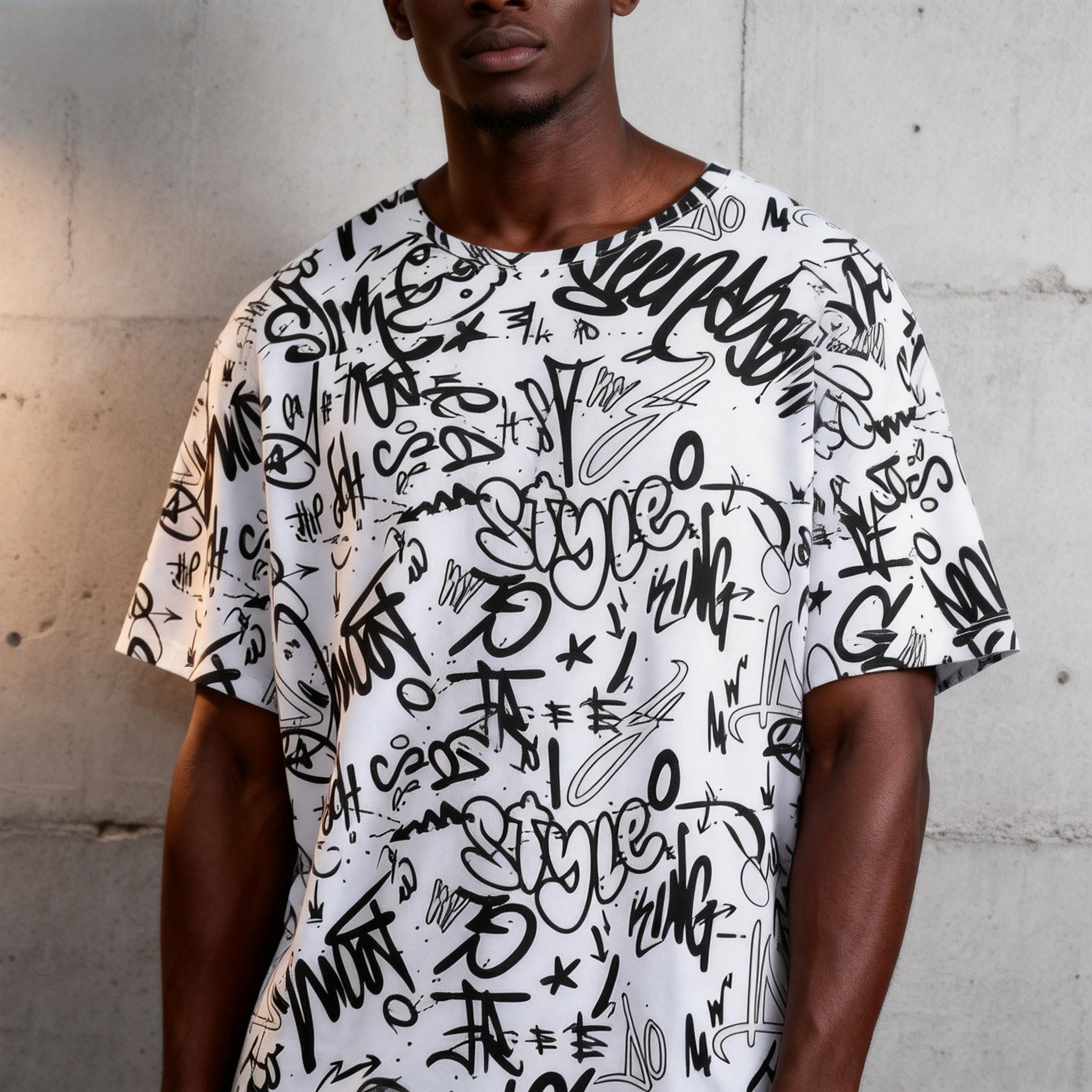 Men's Streetwear Graffiti T-Shirt | Breathable Loose Fit Five-Point Sleeve Shirt | Fashion Loose Crew Neck Casual Tee for Daily & Outdoor Wear