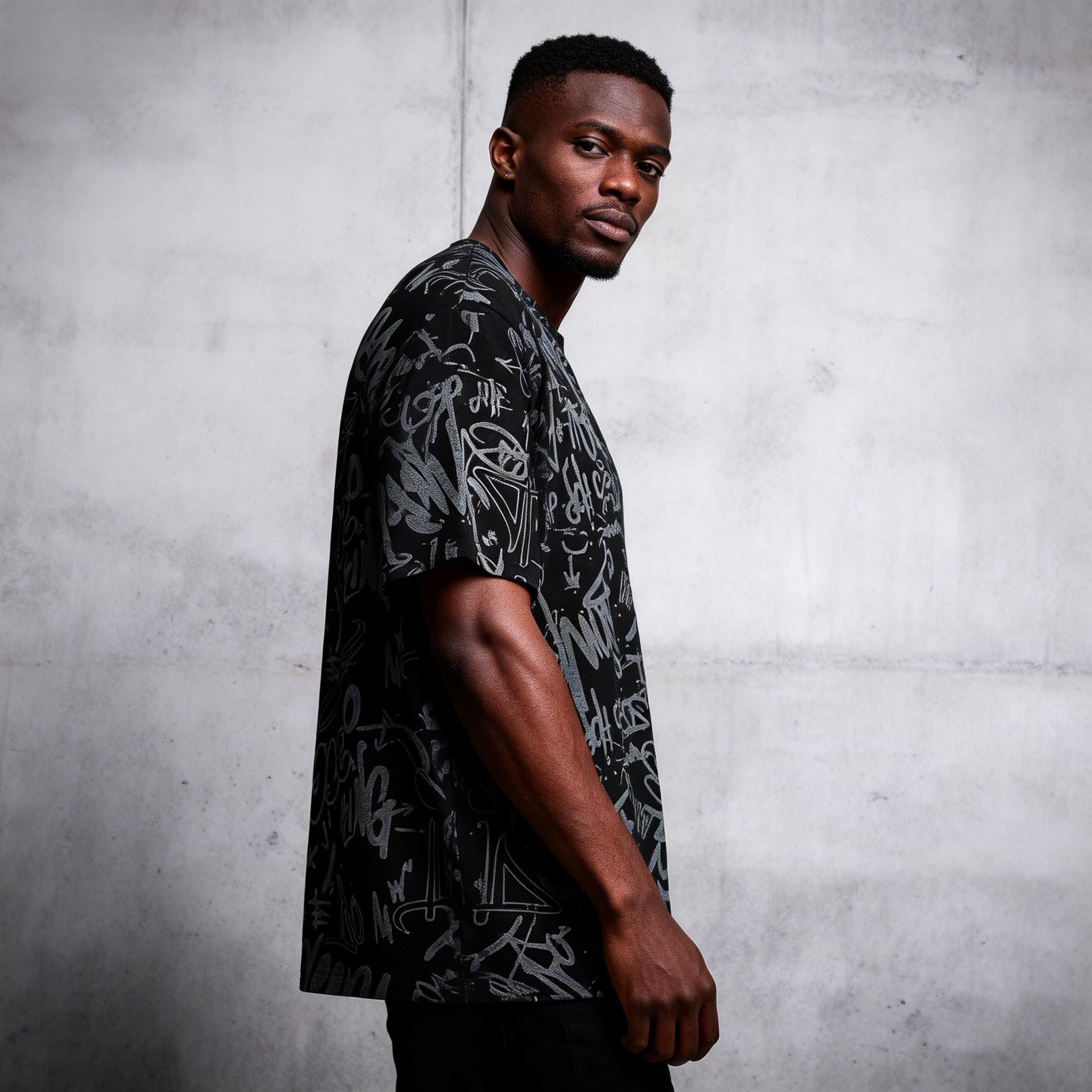 Men's Streetwear Graffiti T-Shirt | Breathable Loose Fit Five-Point Sleeve Shirt | Fashion Loose Crew Neck Casual Tee for Daily & Outdoor Wear