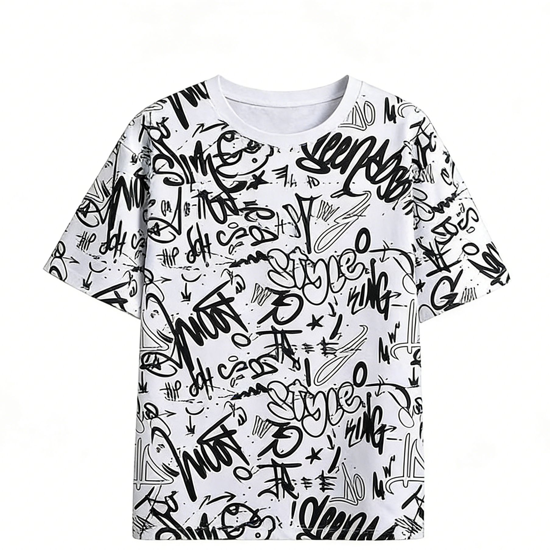 Men's Streetwear Graffiti T-Shirt | Breathable Loose Fit Five-Point Sleeve Shirt | Fashion Loose Crew Neck Casual Tee for Daily & Outdoor Wear