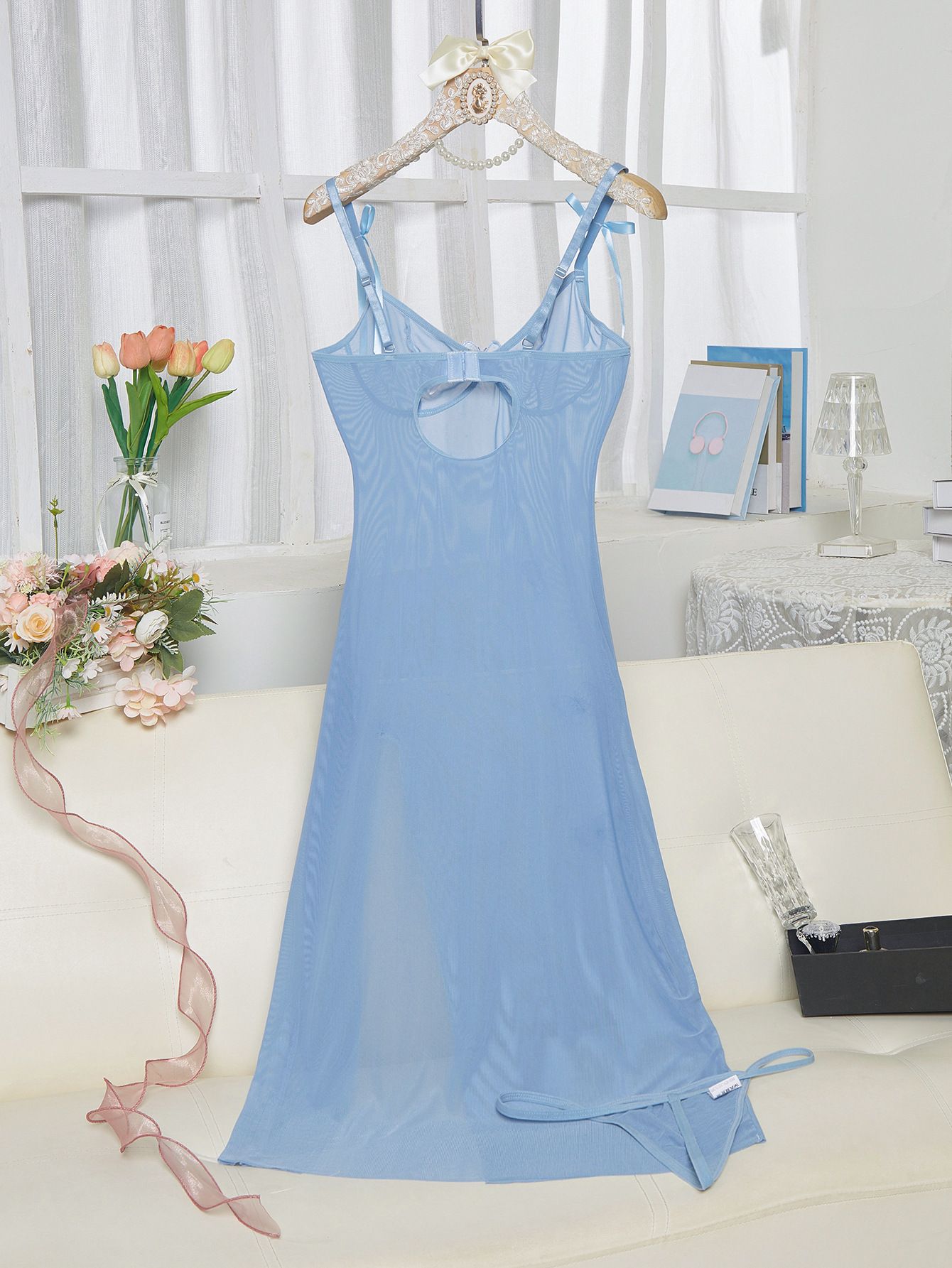 Women's Sexy Butterfly Adhesive Lace Lingerie Dress Set Slit Maxi Dress Wedding Season Erotic Party Dresses