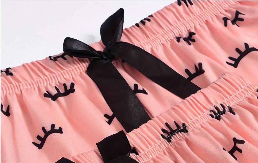 3pcs Women's Heart-Shaped Printed Vest Shorts Pants Paired Ribbed Sleep Swear Bow Tie Home Wear Set Casual Pajamas Set