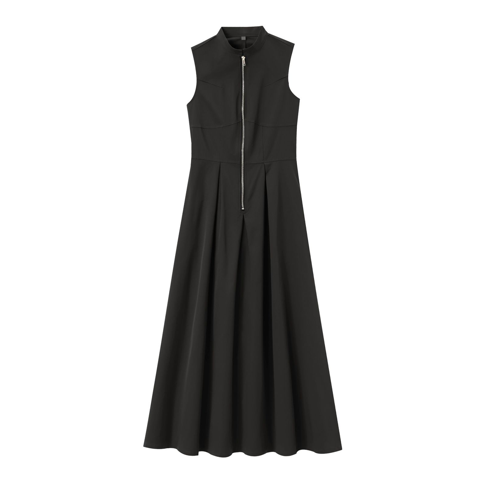 Fashion Sleeveless Spliced Zipper Maxi Dress Round Neck Elegant V-neck High Waist Slim Pleated New Fashion Sexy Vest Style Long Dresses Summer Office Lady Street Robes