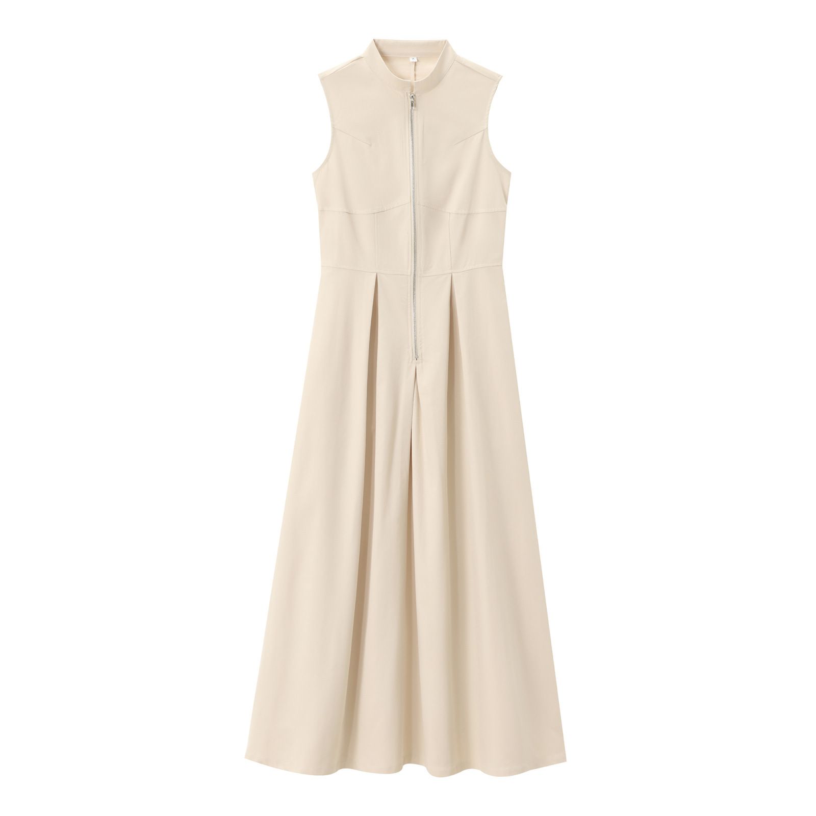 Fashion Sleeveless Spliced Zipper Maxi Dress Round Neck Elegant V-neck High Waist Slim Pleated New Fashion Sexy Vest Style Long Dresses Summer Office Lady Street Robes