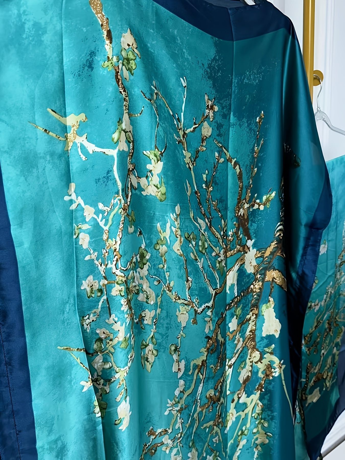 Africa Kaftan Tree Print Crew Neck Kaftan Dress Elegant Batwing Sleeve Loose Fit Maxi Dress With A Hijab Women's Abaya Robe silk feeling Dress