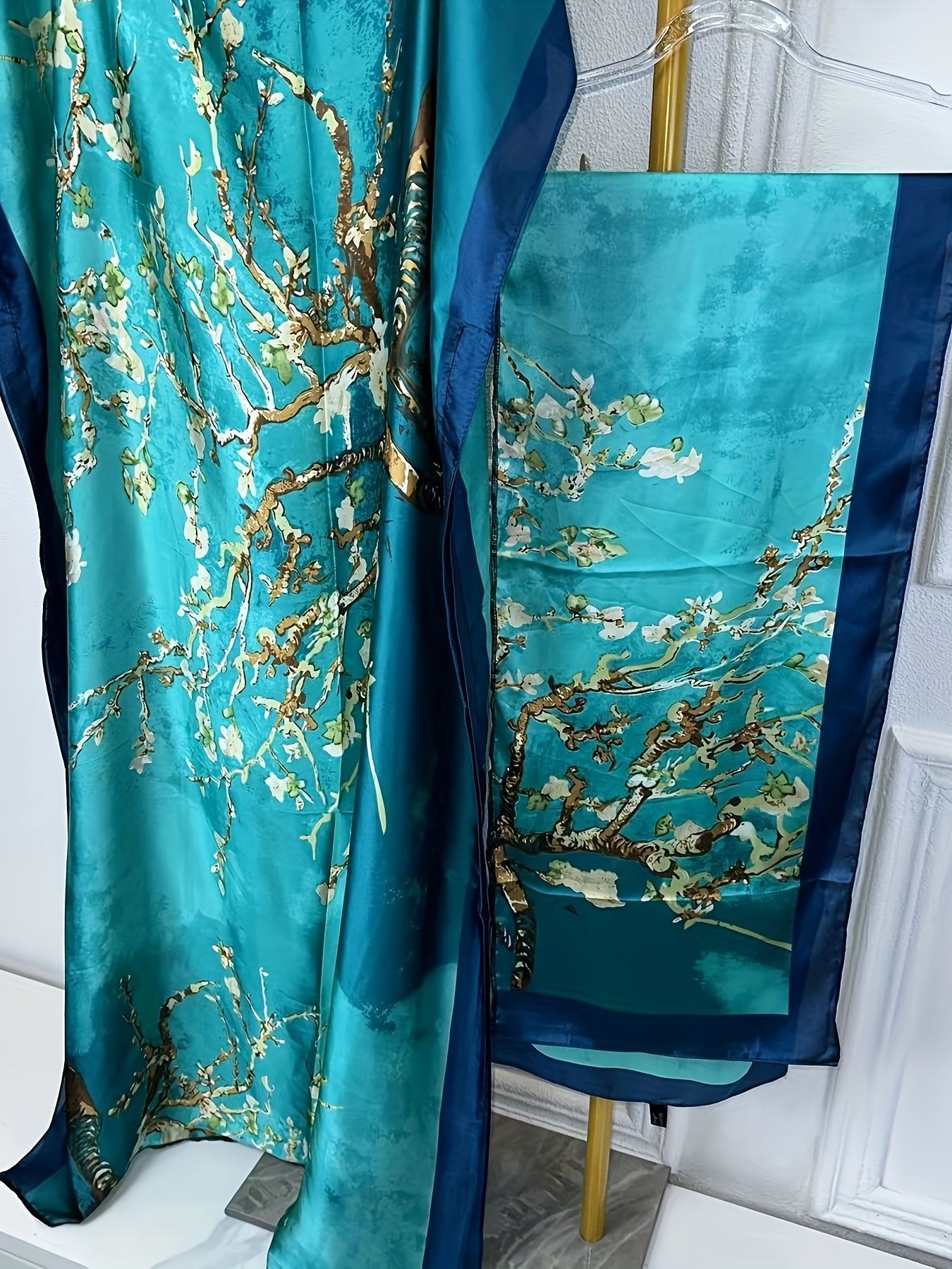 Africa Kaftan Tree Print Crew Neck Kaftan Dress Elegant Batwing Sleeve Loose Fit Maxi Dress With A Hijab Women's Abaya Robe silk feeling Dress