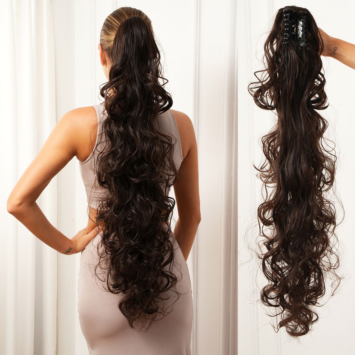 Ladies Big Wavy Curly Water Wave Clip In Hair Extensions Long Body Wave Ponytail Claw Curly Wavy Ponytail