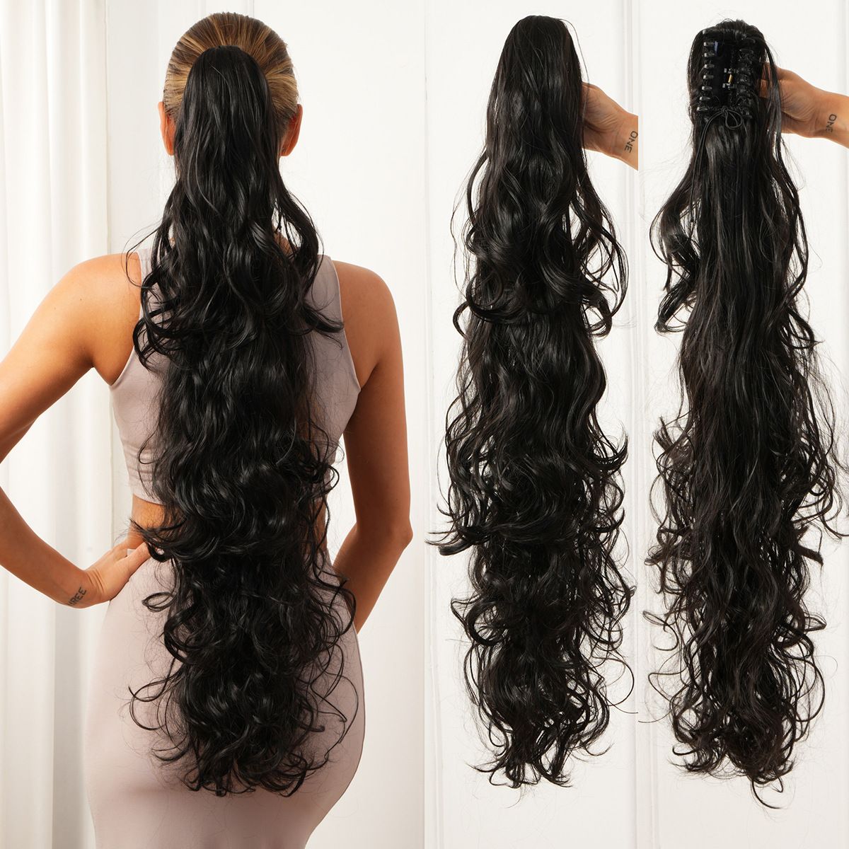 Ladies Big Wavy Curly Water Wave Clip In Hair Extensions Long Body Wave Ponytail Claw Curly Wavy Ponytail