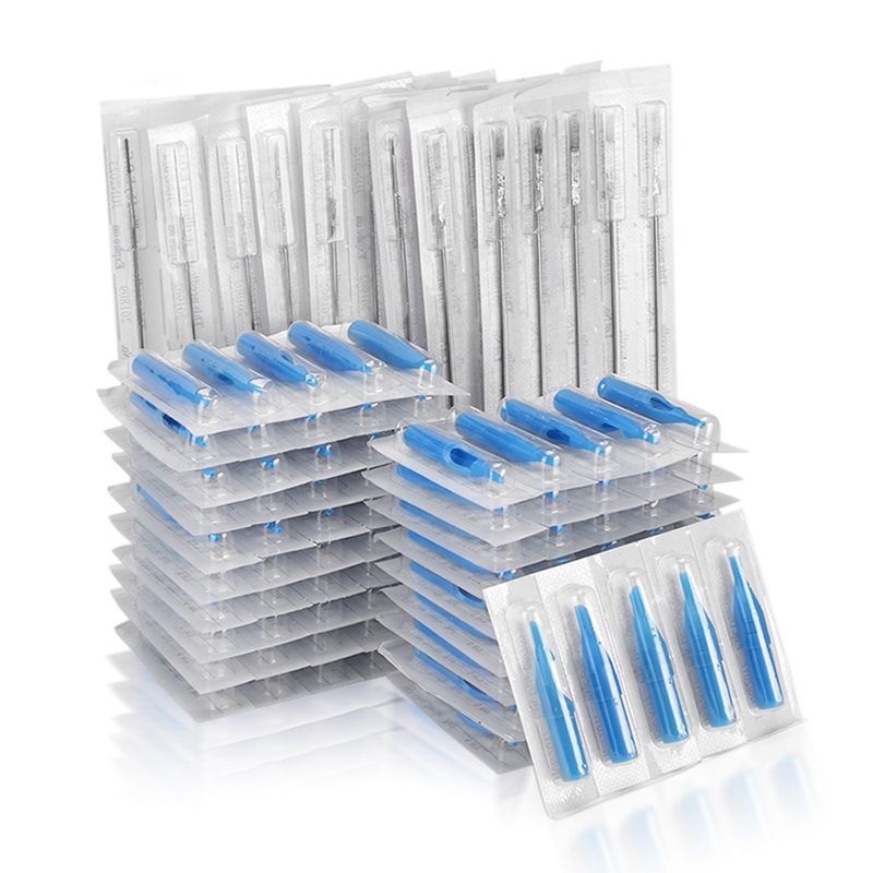 100Pcs Sterile Disposable Tattoo Nozzle Tips Needle Tube Mixed Sizes RT+DT+FT Tattoo Needles Cartridges Set