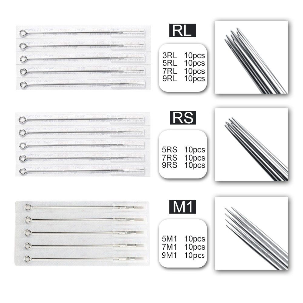 100Pcs Sterile Disposable Tattoo Nozzle Tips Needle Tube Mixed Sizes RT+DT+FT Tattoo Needles Cartridges Set