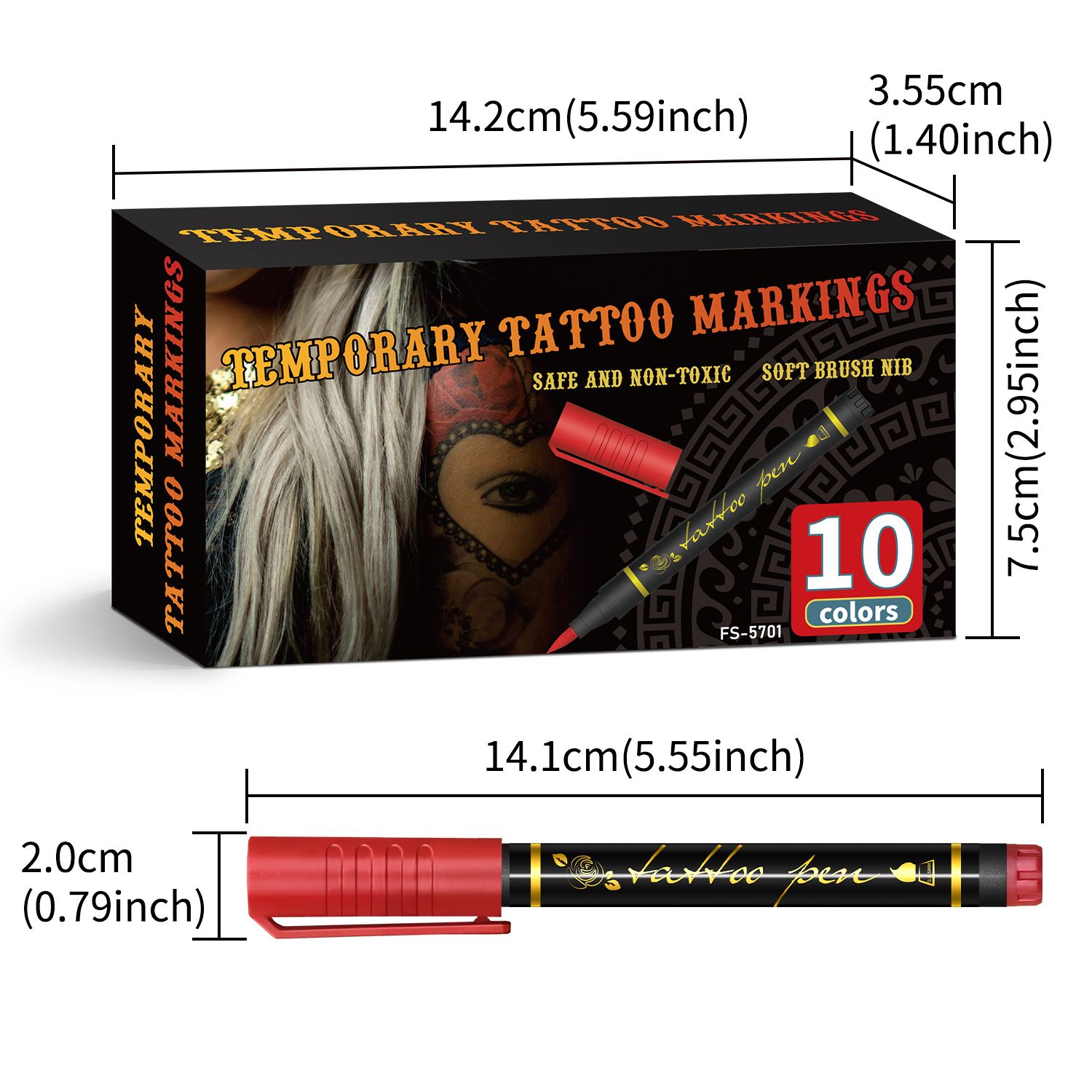 10 Colors Washable Temporary Tattoo Marker for Skin Fake Body Paint Tattoos Face Painting Kit Birthday Halloween Christmas Gift Ideas