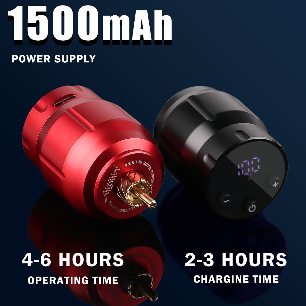 Wireless Tattoo Power Supply Professional Portable Rechargeable Battery 1500mAh Tattoo Machine Pen RCA Interface Power With LED Digital Display