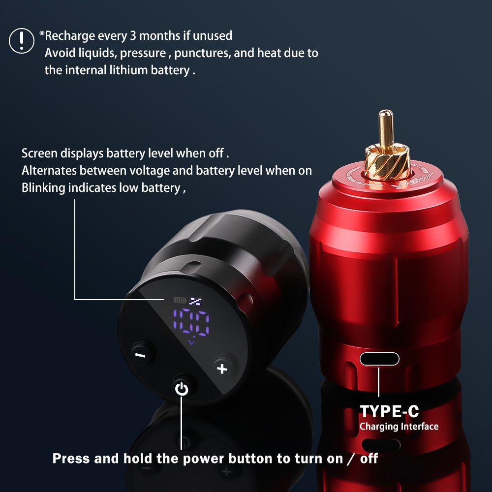 Wireless Tattoo Power Supply Professional Portable Rechargeable Battery 1500mAh Tattoo Machine Pen RCA Interface Power With LED Digital Display