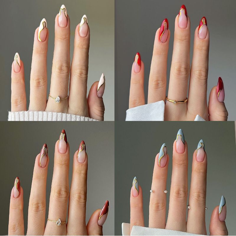 96-Piece French Manicure Press-On Nails Set - Almond Shaped Fake Nails with Glue, Reusable & Detachable, Minimalist INS Style Nail Art (Cross-Border Collection)