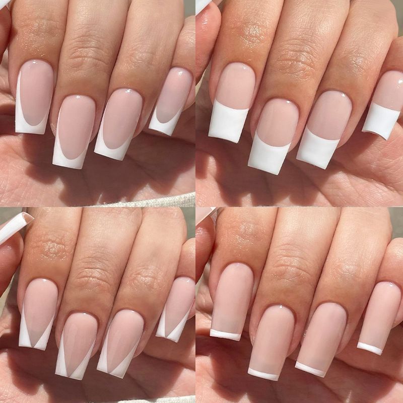 96-Piece French Manicure Press-On Nails Set - Almond Shaped Fake Nails with Glue, Reusable & Detachable, Minimalist INS Style Nail Art (Cross-Border Collection)