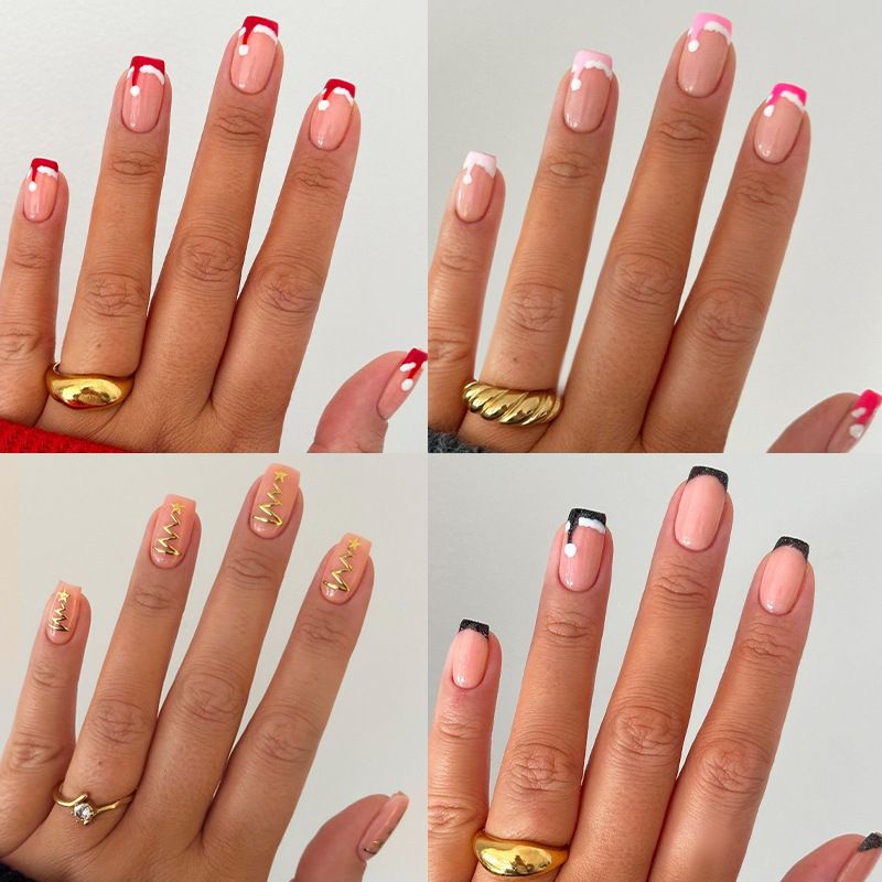 96-Piece French Manicure Press-On Nails Set - Almond Shaped Fake Nails with Glue, Reusable & Detachable, Minimalist INS Style Nail Art (Cross-Border Collection)