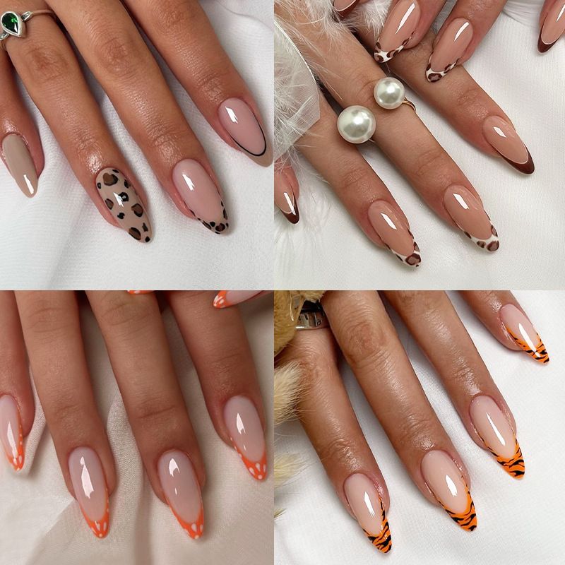 96-Piece French Manicure Press-On Nails Set - Almond Shaped Fake Nails with Glue, Reusable & Detachable, Minimalist INS Style Nail Art (Cross-Border Collection)