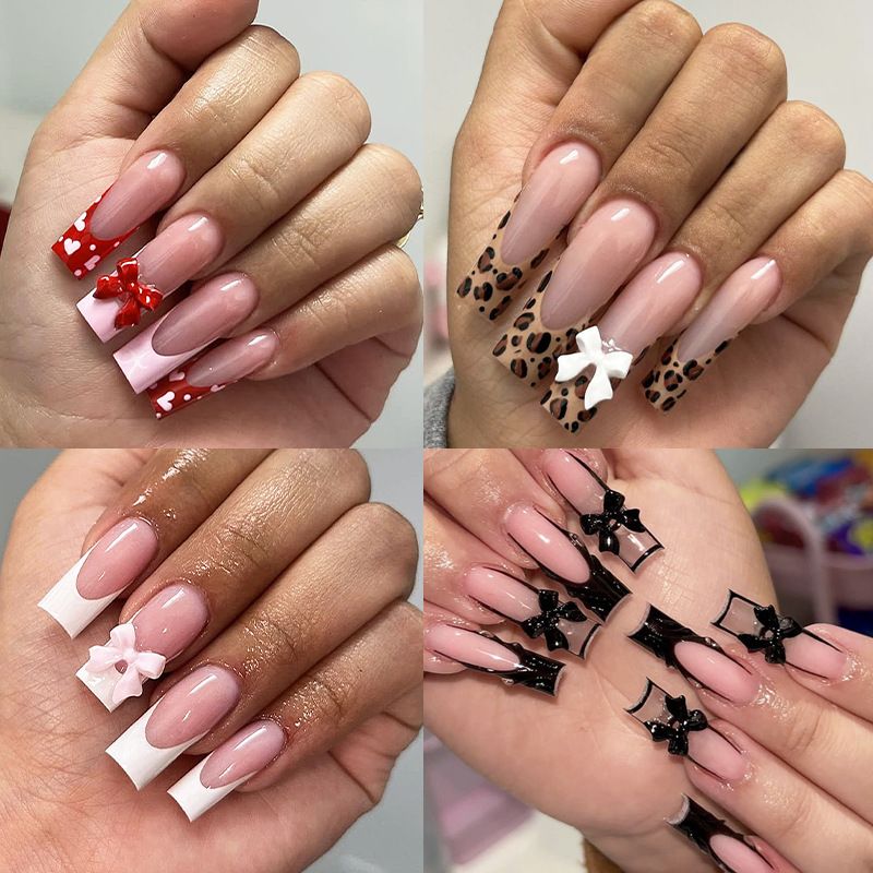 96-Piece French Manicure Press-On Nails Set - Almond Shaped Fake Nails with Glue, Reusable & Detachable, Minimalist INS Style Nail Art (Cross-Border Collection)