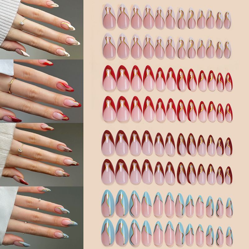 96-Piece French Manicure Press-On Nails Set - Almond Shaped Fake Nails with Glue, Reusable & Detachable, Minimalist INS Style Nail Art (Cross-Border Collection)