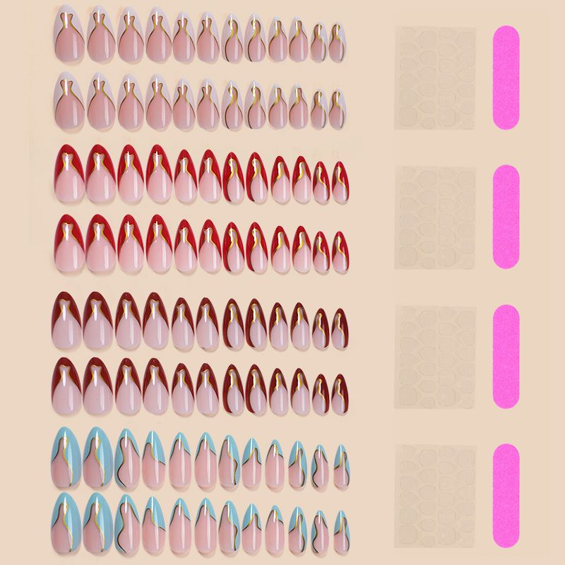 96-Piece French Manicure Press-On Nails Set - Almond Shaped Fake Nails with Glue, Reusable & Detachable, Minimalist INS Style Nail Art (Cross-Border Collection)