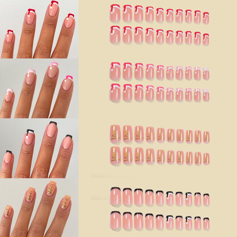 96-Piece French Manicure Press-On Nails Set - Almond Shaped Fake Nails with Glue, Reusable & Detachable, Minimalist INS Style Nail Art (Cross-Border Collection)