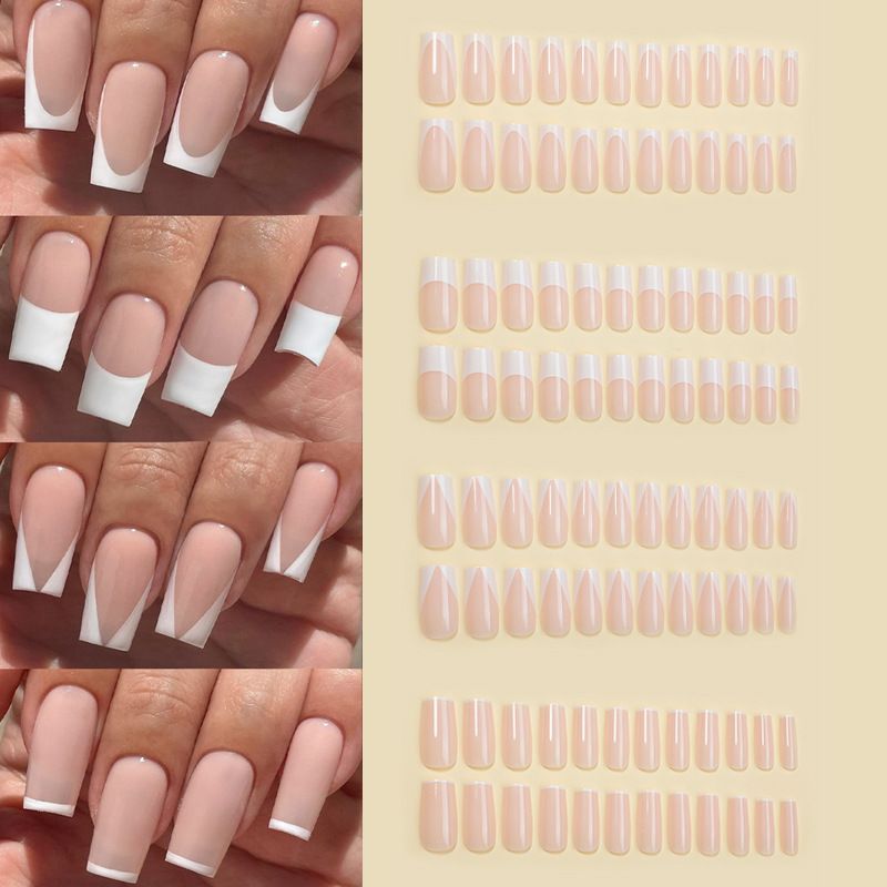 96-Piece French Manicure Press-On Nails Set - Almond Shaped Fake Nails with Glue, Reusable & Detachable, Minimalist INS Style Nail Art (Cross-Border Collection)