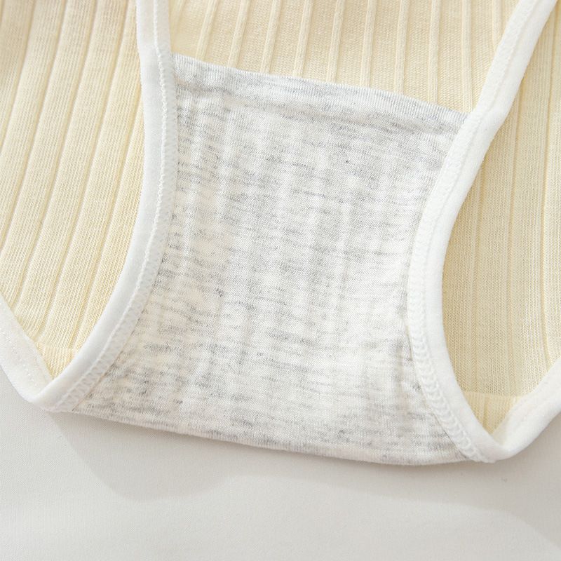 5PCS Ladies' Cotton Panties with Ribbed & Color-Block Shiny Design Anti-Sweat Cotton Quick-Dry for Rainy Season