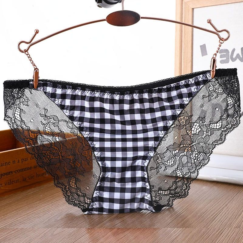 5PCS Lace and leopard print women's seamless ice silk sexy thin panties, suitable for girls, Japanese style, plus size with cotton crotch, low-waist triangle underwear