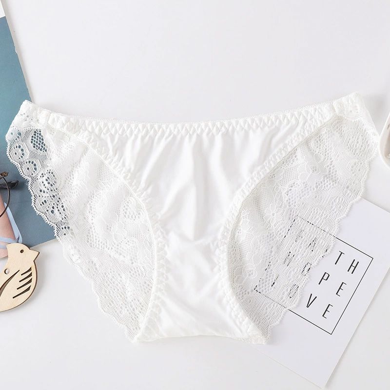 5PCS Lace and leopard print women's seamless ice silk sexy thin panties, suitable for girls, Japanese style, plus size with cotton crotch, low-waist triangle underwear