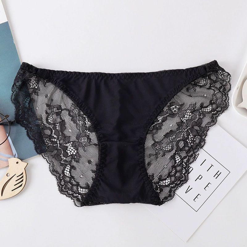 5PCS Lace and leopard print women's seamless ice silk sexy thin panties, suitable for girls, Japanese style, plus size with cotton crotch, low-waist triangle underwear