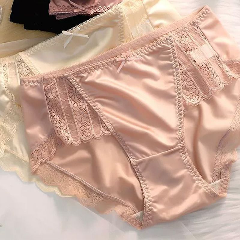 Ladies' luxury high-end lace sexy seamless breathable ice silk thin mid-high waist pure and sexy shorts-style panties