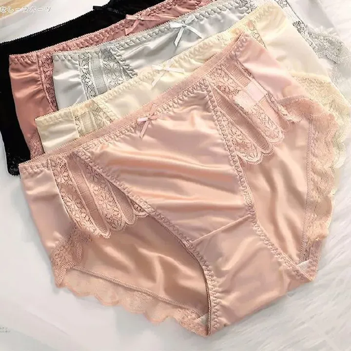 Ladies' luxury high-end lace sexy seamless breathable ice silk thin mid-high waist pure and sexy shorts-style panties