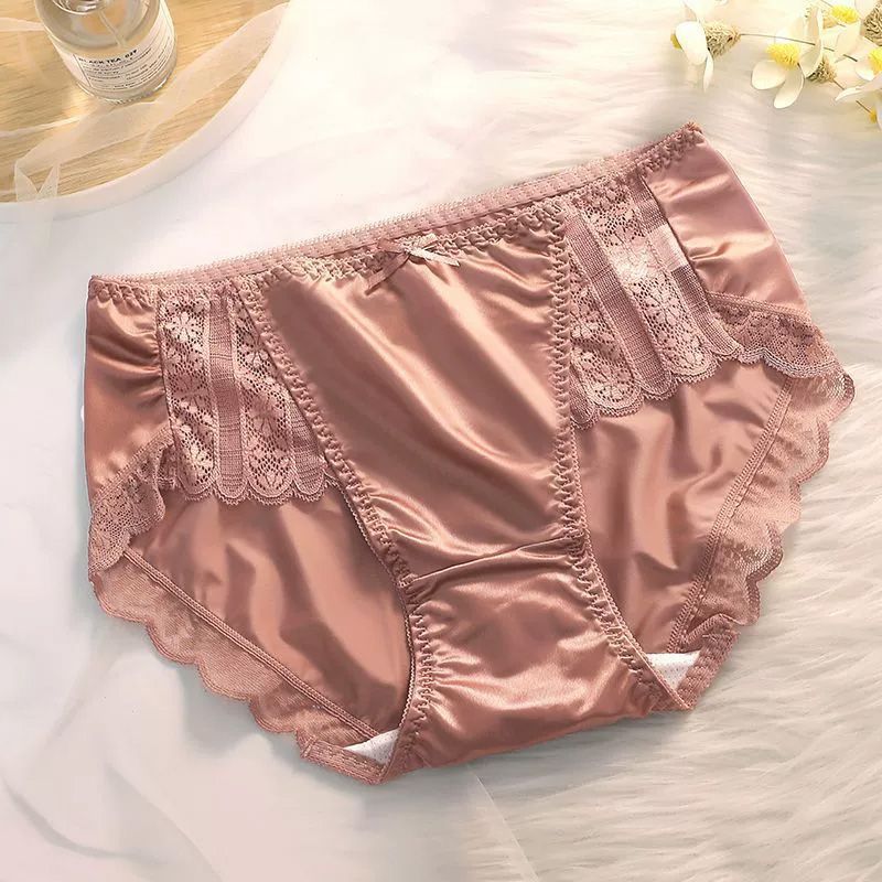 Ladies' luxury high-end lace sexy seamless breathable ice silk thin mid-high waist pure and sexy shorts-style panties