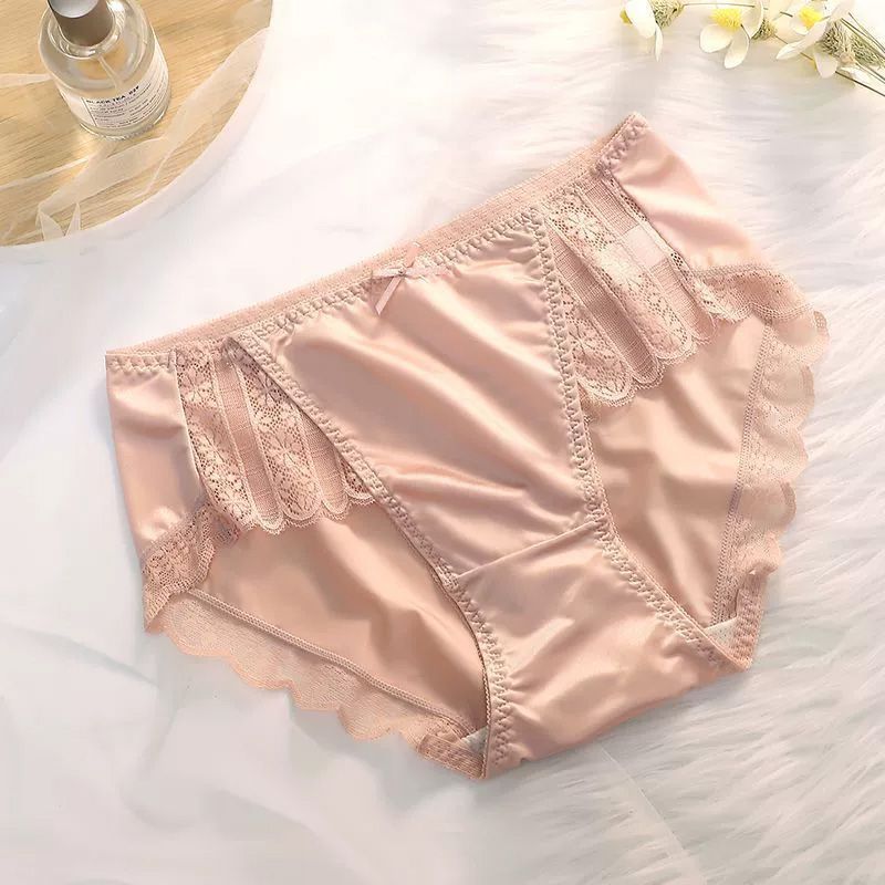 Ladies' luxury high-end lace sexy seamless breathable ice silk thin mid-high waist pure and sexy shorts-style panties