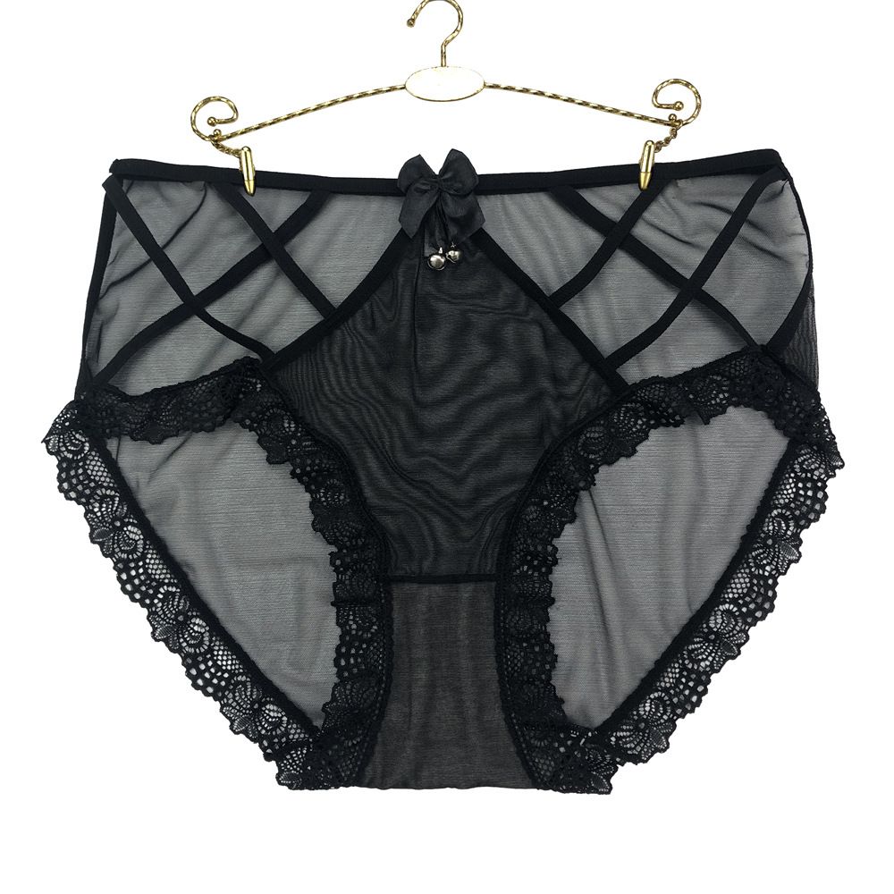 Best - selling Black Comfort Series Women's Lace Panties with Bells, Pure Cotton Antibacterial Crotch, Hollow - Out, High Elasticity, High - Waist Women's Underwear