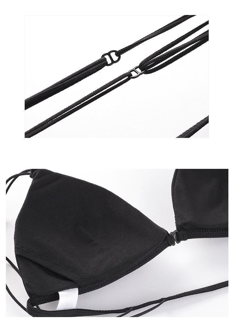 Women's sexy front-clasp French triangle cup wireless thin cotton underwear with ultra-fine shoulder straps and a backless bra set