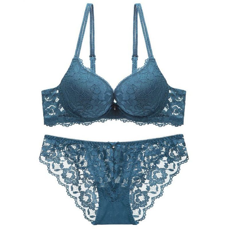 Popular sexy lace lingerie in young women(18-45 years old). Upper-thin and lower-thick push-up bras, push-up bra sets for small breasts，seven colors can be chosen