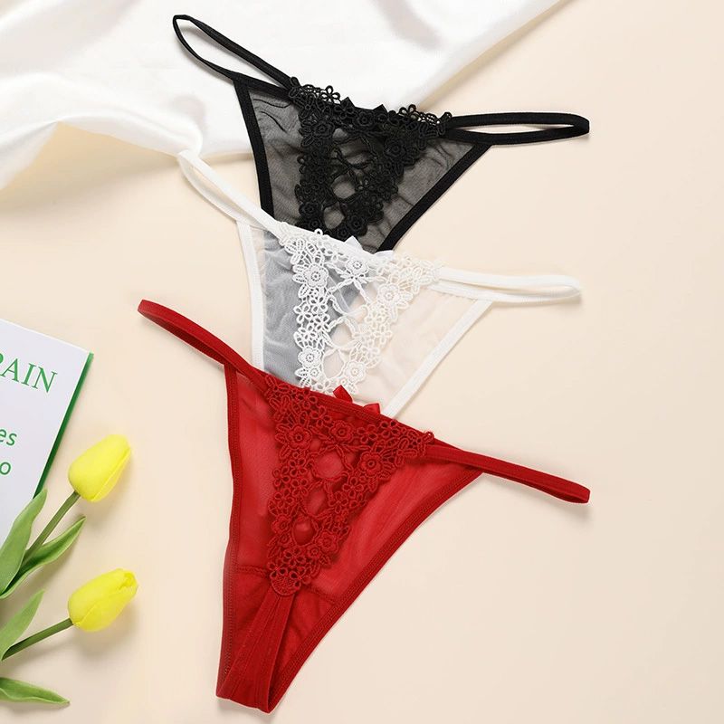 One-string large-size lace transparent and alluring women's thong, sexy and interesting invisible T-shaped breathable underwear for women