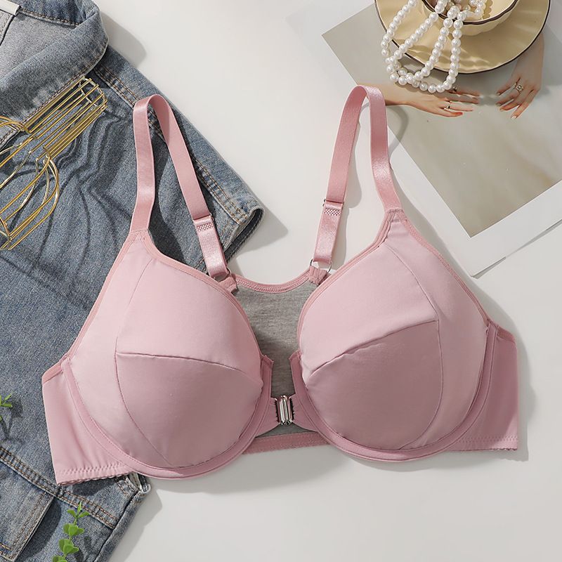 New low-priced front-hook plus-size solid color push-up underwire cross-border bra New plus-size front-hook bra Solid-color front-closure bra Push-up shaping underwear