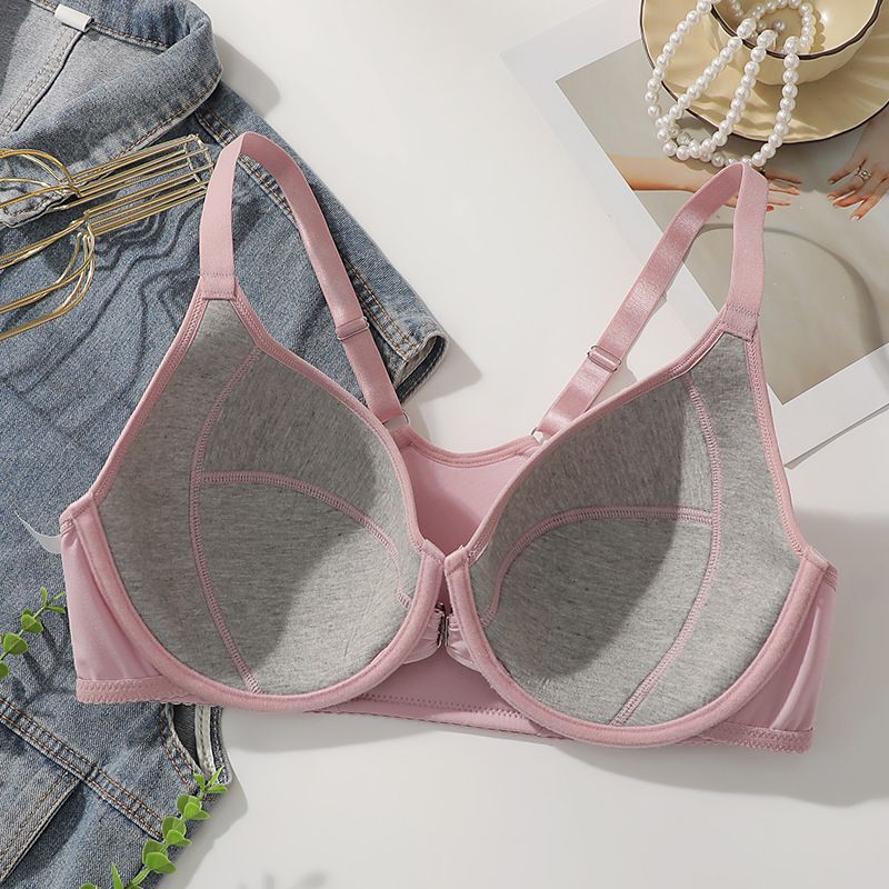 New low-priced front-hook plus-size solid color push-up underwire cross-border bra New plus-size front-hook bra Solid-color front-closure bra Push-up shaping underwear