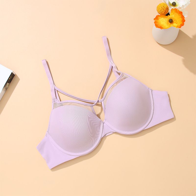 Women's Underwire Bra - 3/4 Cup Thin Padded, Gathering & Lifting, Fixed Straps, Double Back Clasps, Comfortable Nylon Fabric, Nude/Black/Red/Purple, Sizes 75B-85D, Simple Casual Style