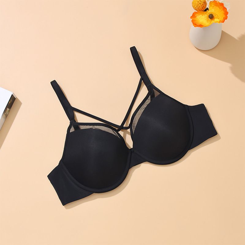 Women's Underwire Bra - 3/4 Cup Thin Padded, Gathering & Lifting, Fixed Straps, Double Back Clasps, Comfortable Nylon Fabric, Nude/Black/Red/Purple, Sizes 75B-85D, Simple Casual Style
