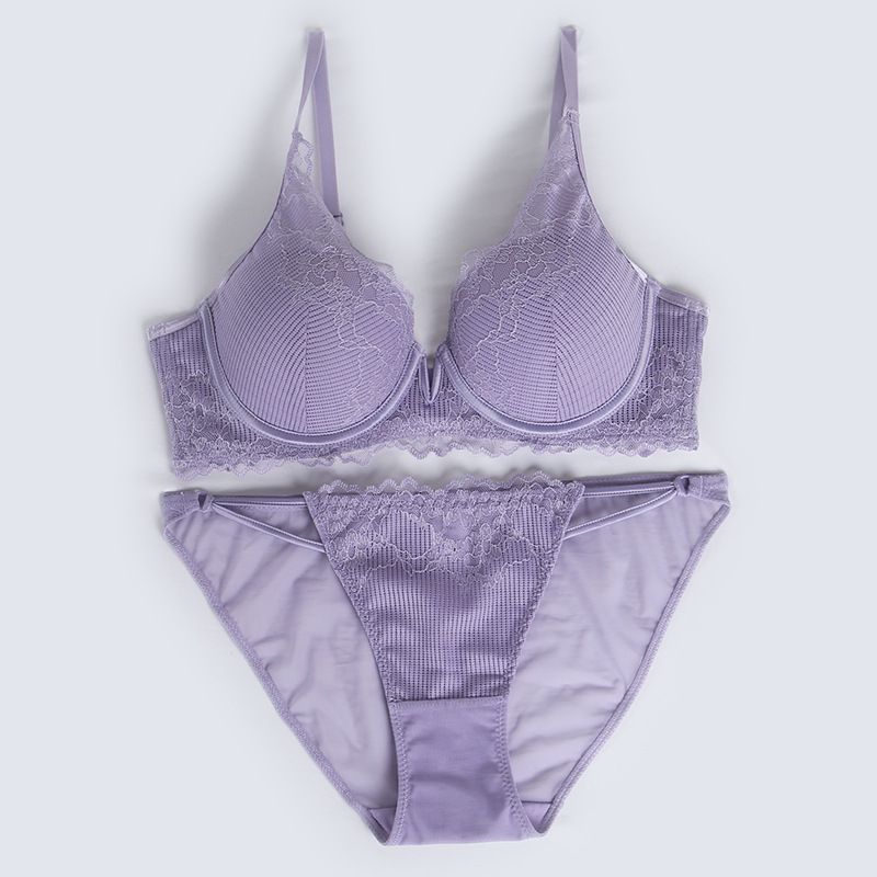 French Style Lace Underwire Bra - 1/2 Cup Medium Padded, Gathering & Lifting, Breathable Nylon Fabric, Embroidered Design, Fixed Straps, Double Back Clasps, Black/Light Pink/Blue/Purple, Sizes 70B-85C