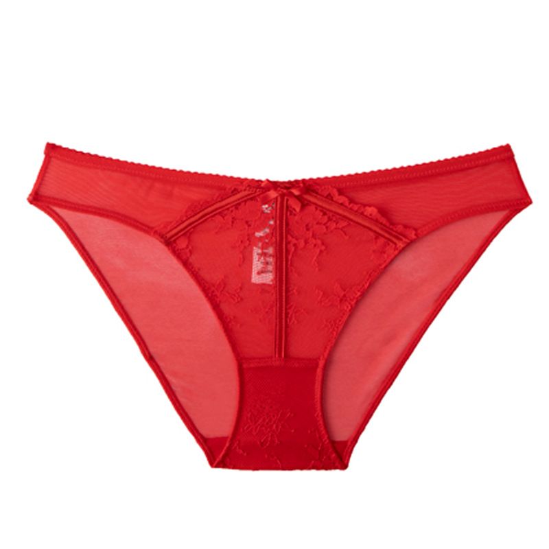 Women's Lace Underwear - Breathable Nylon Fabric (90% Nylon), 100% Cotton Crotch Lining, Mid-Rise, S/M/L/XL, White/Red/Black/Pink, All-Season, Bagged Packaging