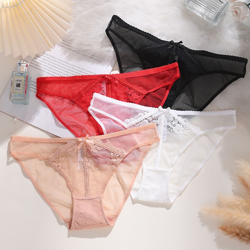 Women's Lace Underwear - Breathable Nylon Fabric (90% Nylon), 100% Cotton Crotch Lining, Mid-Rise, S/M/L/XL, White/Red/Black/Pink, All-Season, Bagged Packaging