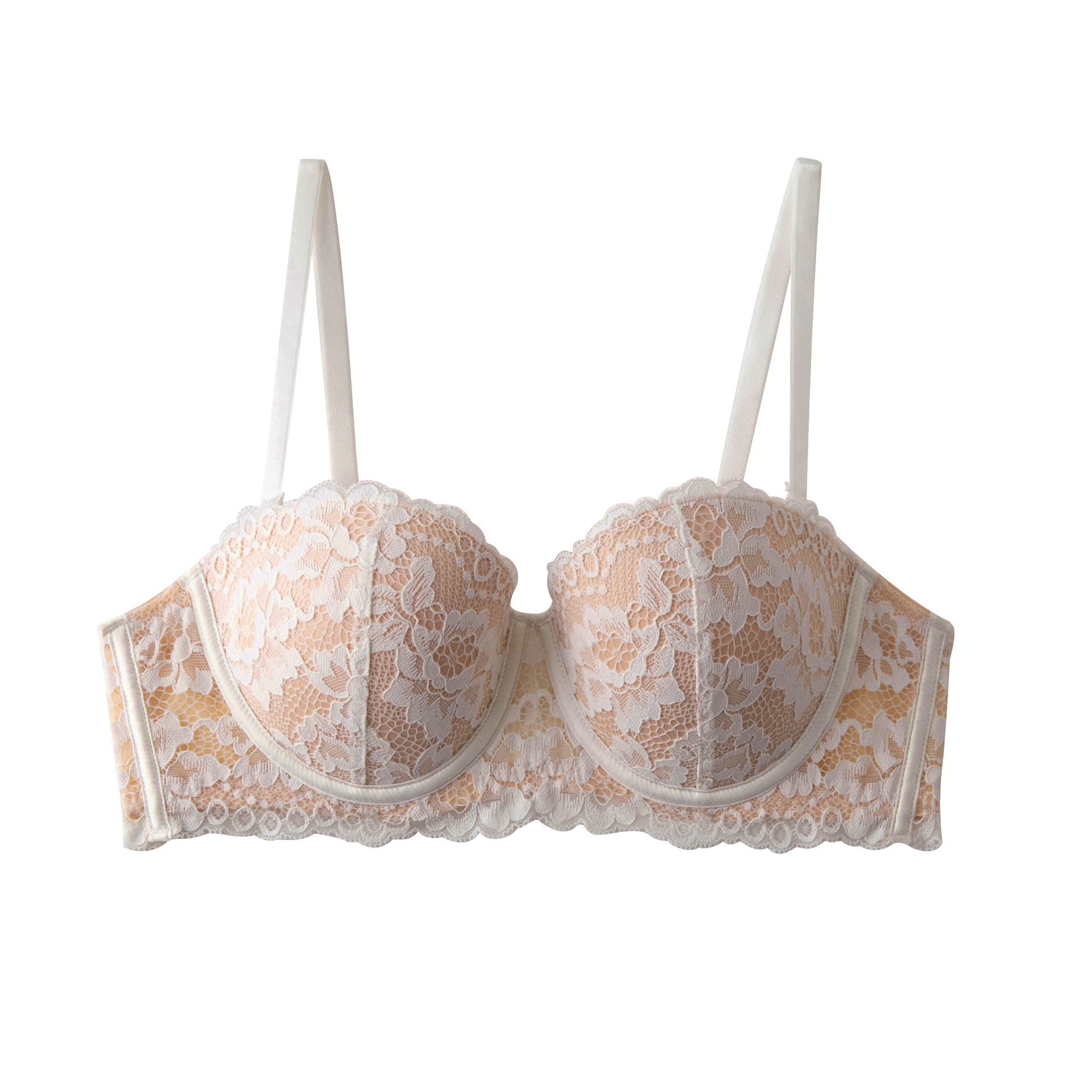 French Charm Lace Bra - Underwire 1/2 Cup with Slim-Top & Plump-Bottom Cups, Detachable Straps (Nylon+Spandex) Breathable 90% Nylon, White/Black/Scarlet, Sizes 70A-85C, All-Season Elegance