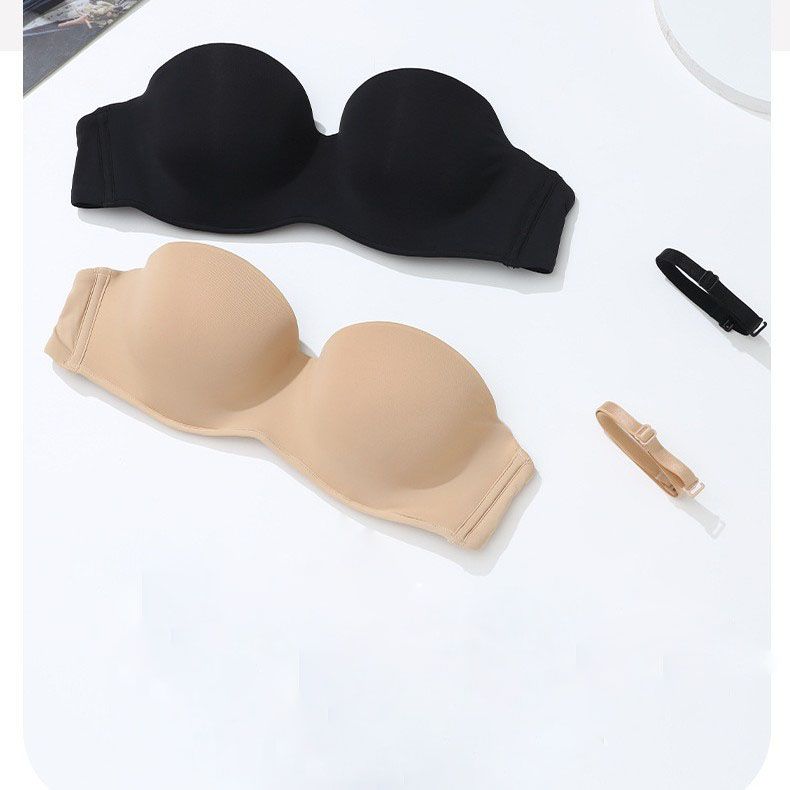 Elegant Nylon Bra - Soft Underwire 1/2 Cup with Thin Pads Seamless Gather & Lift, Removable Straps Breathable 80%-90% Nylon, Skin Tone/Black, Sizes 70A-85C