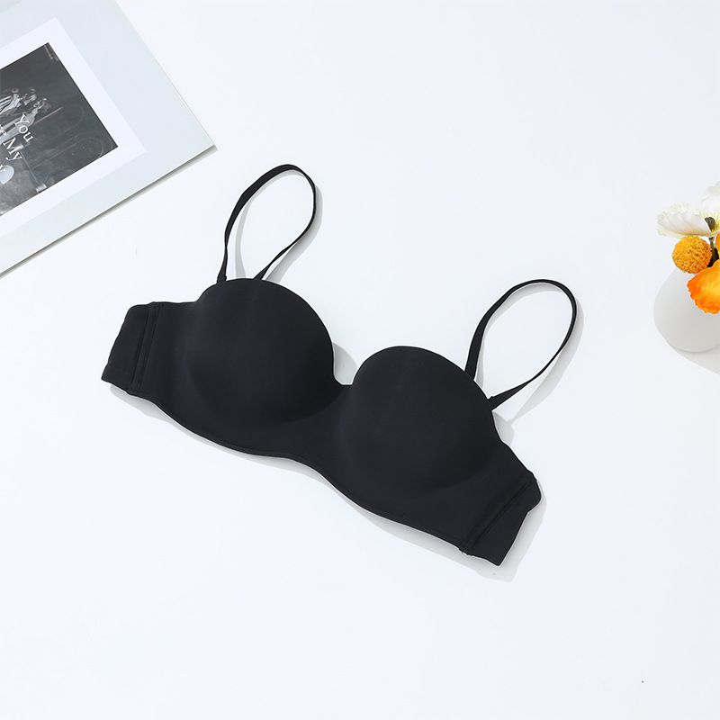 Elegant Nylon Bra - Soft Underwire 1/2 Cup with Thin Pads Seamless Gather & Lift, Removable Straps Breathable 80%-90% Nylon, Skin Tone/Black, Sizes 70A-85C